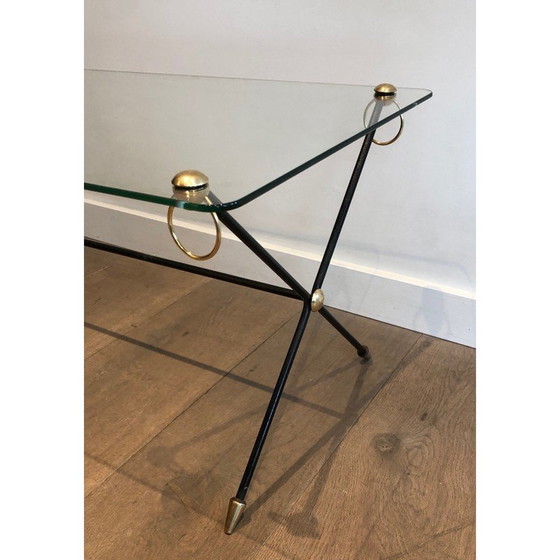 Image 1 of Vintage lacquered metal and brass coffee table by Jacques Adnet, 1950
