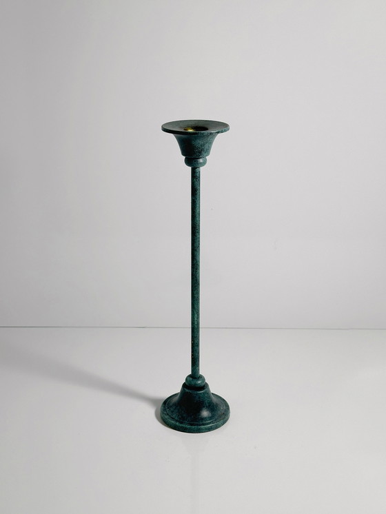 Image 1 of Candeliere postmoderno vintage in metallo con patina verde turchese, 1980-1990, anni '80-'90, forgiatura