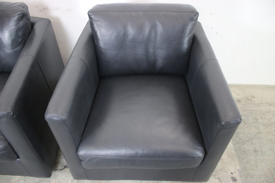 Image 1 of Two Walter Knoll Lounge Chairs Genuine Leather Black Rollable
