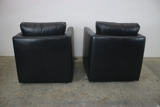 Image 1 of Two Walter Knoll Lounge Chairs Genuine Leather Black Rollable