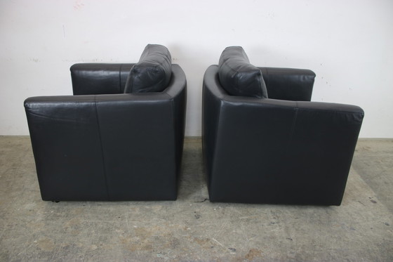Image 1 of Two Walter Knoll Lounge Chairs Genuine Leather Black Rollable