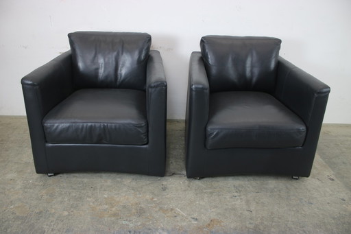 Two Walter Knoll Lounge Chairs Genuine Leather Black Rollable