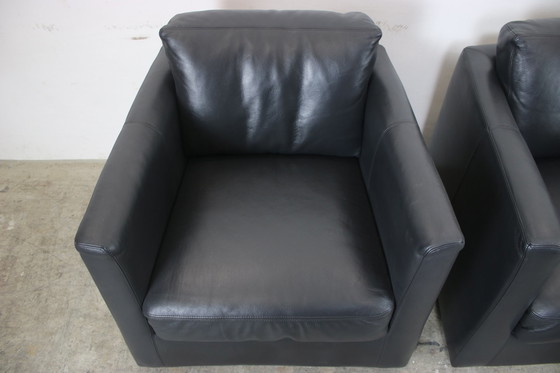 Image 1 of Two Walter Knoll Lounge Chairs Genuine Leather Black Rollable