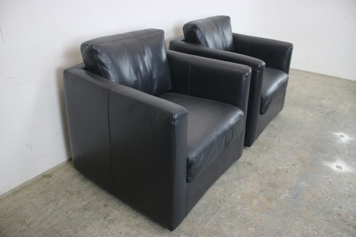 Two Walter Knoll Lounge Chairs Genuine Leather Black Rollable