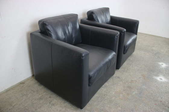 Image 1 of Two Walter Knoll Lounge Chairs Genuine Leather Black Rollable