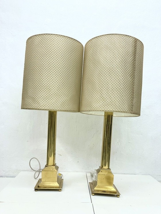 Image 1 of 2 Large American brass table lamps 60s 70s Hollywood Regency