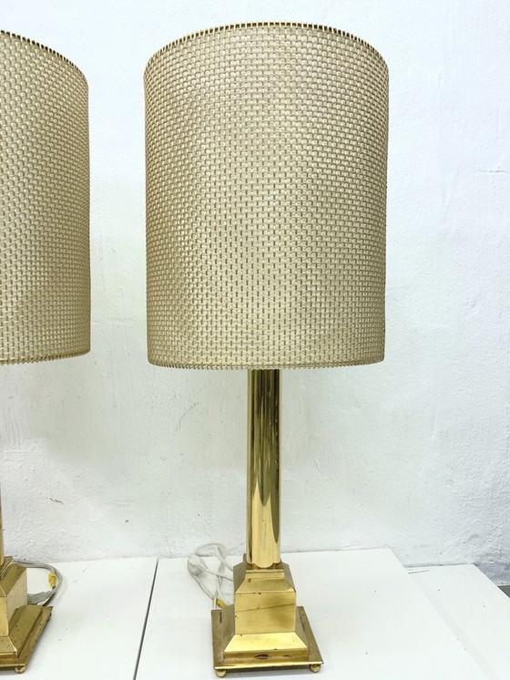 Image 1 of 2 Large American brass table lamps 60s 70s Hollywood Regency