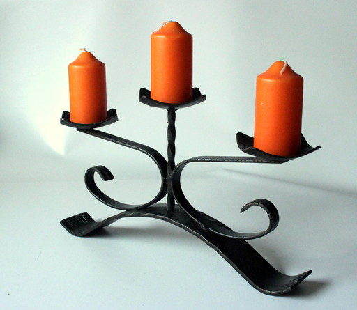 Large wrought iron candlestick - 3 arms - Handmade - Vintage