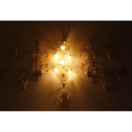 Image 1 of Set of 10 vintage iron and Murano glass wall lamp, Italy