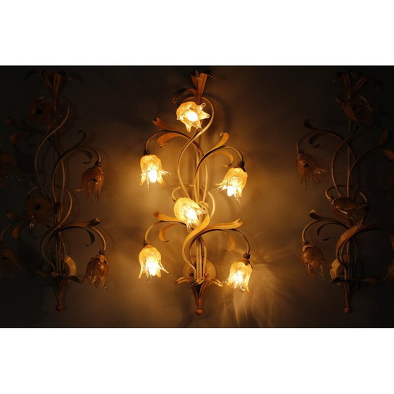 Image 1 of Set of 10 vintage iron and Murano glass wall lamp, Italy