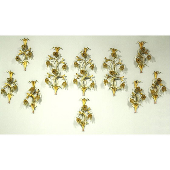 Image 1 of Set of 10 vintage iron and Murano glass wall lamp, Italy