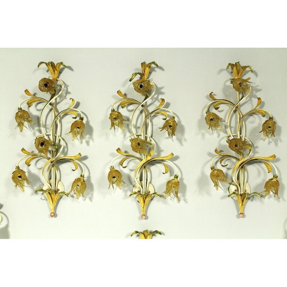 Image 1 of Set of 10 vintage iron and Murano glass wall lamp, Italy