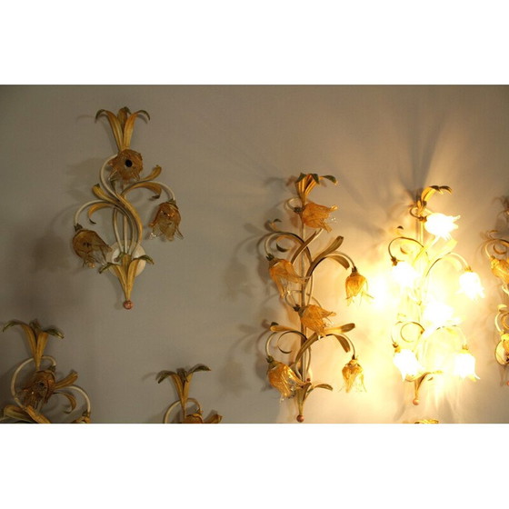 Image 1 of Set of 10 vintage iron and Murano glass wall lamp, Italy