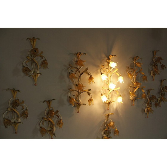 Image 1 of Set of 10 vintage iron and Murano glass wall lamp, Italy