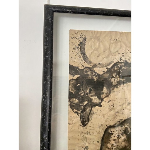 Tinta china vintage sobre papel "Torso" de Elvire Ferle, 1990