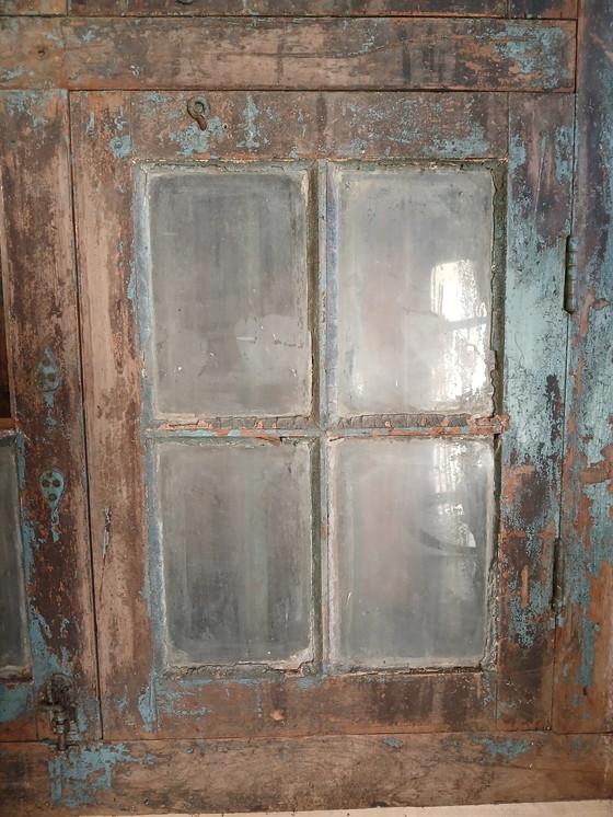 Image 1 of Antique Frame / Shutter Solid Oak With Wrought Iron Bars