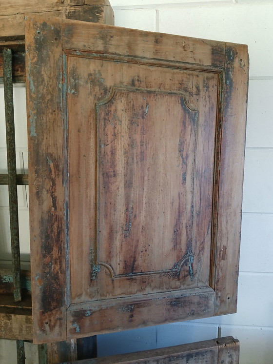 Image 1 of Antique Frame / Shutter Solid Oak With Wrought Iron Bars