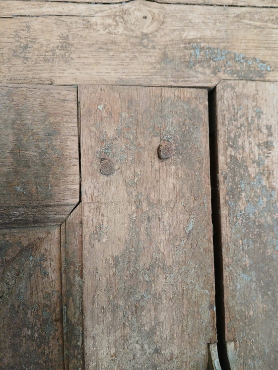Image 1 of Antique Frame / Shutter Solid Oak With Wrought Iron Bars