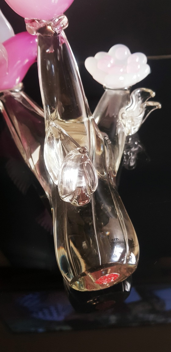 Image 1 of Archimede Seguso Murano Glass Pink Opaline Birds On The Branch 