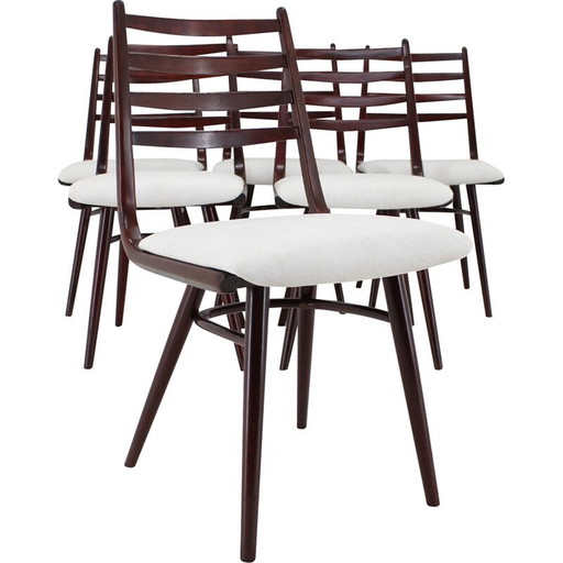 Set of 6 vintage beechwood "Boomerang" chairs, Czechoslovakia 1970
