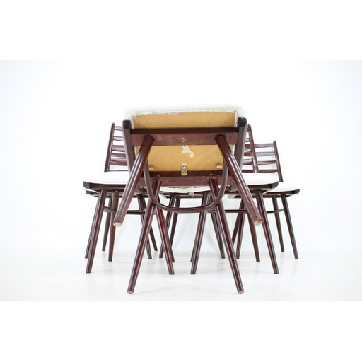 Set of 6 vintage beechwood "Boomerang" chairs, Czechoslovakia 1970