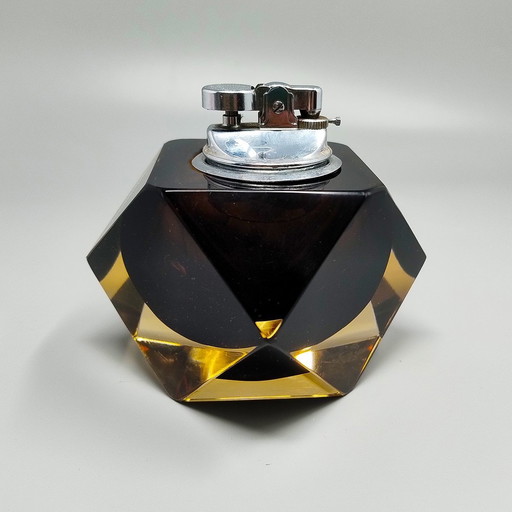 1960S Stunning Brown And Yellow Table Lighter In Murano Sommerso Glass By Flavio Poli For Seguso