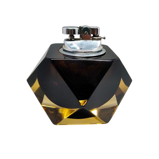 1960S Stunning Brown And Yellow Table Lighter In Murano Sommerso Glass By Flavio Poli For Seguso