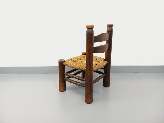 Image 1 of Charles Dudouyt Vintage Wood And Straw Brutalist Low Chair