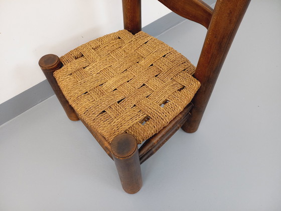 Image 1 of Charles Dudouyt Vintage Wood And Straw Brutalist Low Chair