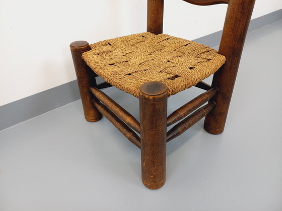 Image 1 of Charles Dudouyt Vintage Wood And Straw Brutalist Low Chair