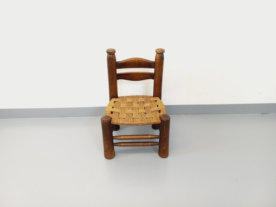 Image 1 of Charles Dudouyt Vintage Wood And Straw Brutalist Low Chair