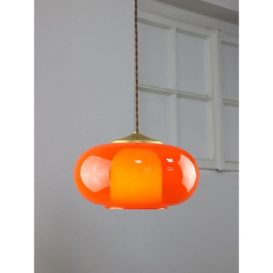 Image 1 of Vintage pendant lamp in brass and orange glass, Italy 1960