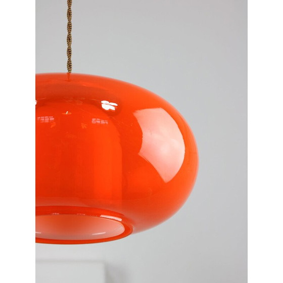 Image 1 of Vintage pendant lamp in brass and orange glass, Italy 1960
