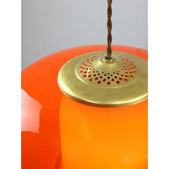 Image 1 of Vintage pendant lamp in brass and orange glass, Italy 1960