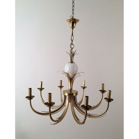 Image 1 of Lampadario vintage in metallo dorato e porcellana bianca, 1970