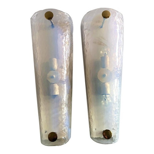 Set Of Two Italian Opalino Murano Glass Wall Sconces In Mid-Century Modern Style