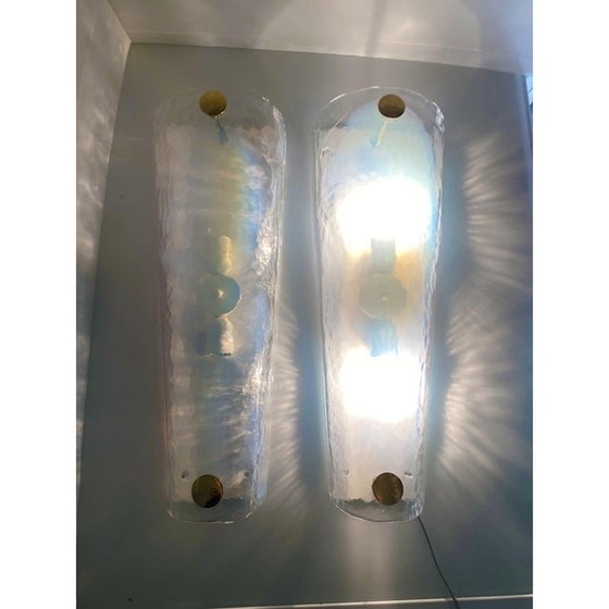 Image 1 of Set Of Two Italian Opalino Murano Glass Wall Sconces In Mid-Century Modern Style