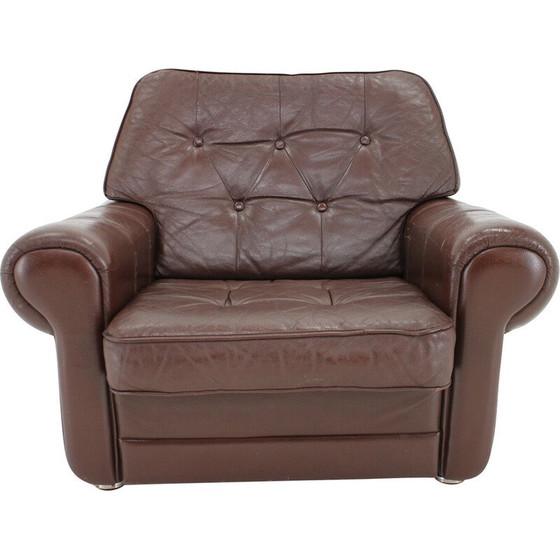 Image 1 of Vintage brown leather armchair, Denmark 1970