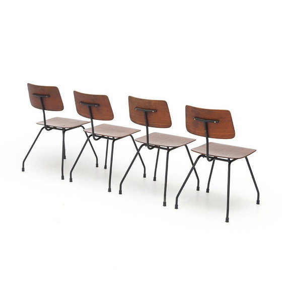 Image 1 of Set of 4 vintage chairs in curved plywood and teak, 1950s