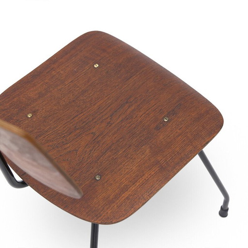 Set of 4 vintage chairs in curved plywood and teak, 1950s