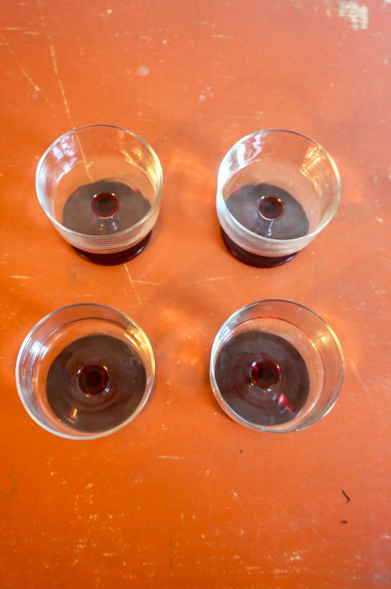 Image 1 of 4x Ruby Red Glass Champagne Coupes French Luminarc Wine Glasses