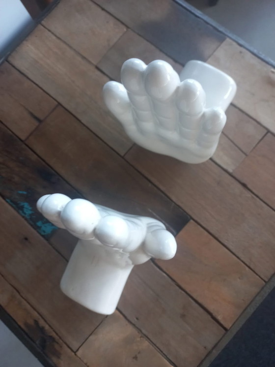 Image 1 of White Glazed Bookends 1980s White (Left And Right Hand)
