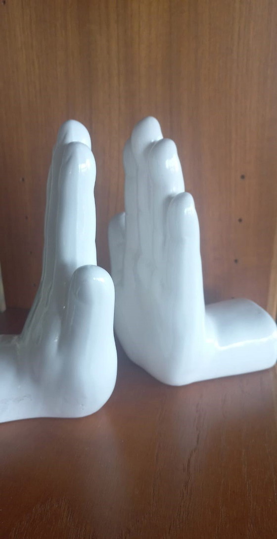 Image 1 of White Glazed Bookends 1980s White (Left And Right Hand)