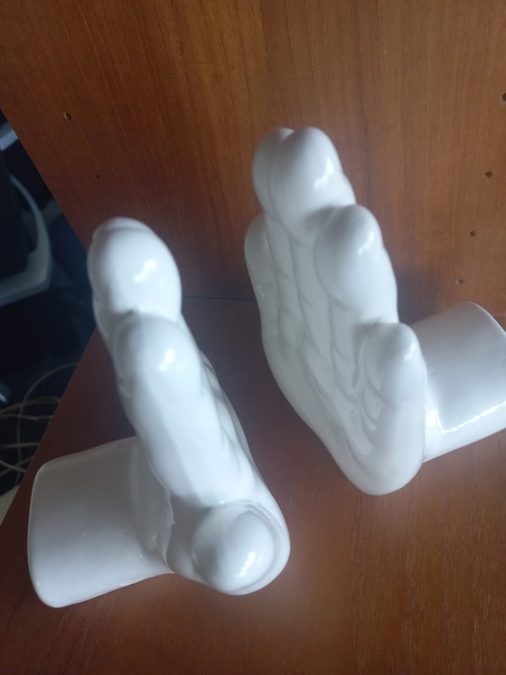 Image 1 of White Glazed Bookends 1980s White (Left And Right Hand)