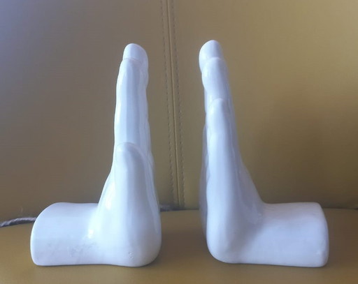 White Glazed Bookends 1980s White (Left And Right Hand)