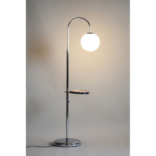 Vintage floor lamp in oak wood and chrome steel, Czech 1930