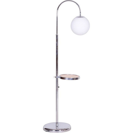 Vintage floor lamp in oak wood and chrome steel, Czech 1930