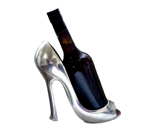 Vintage Bottle Holder - Needle Heel - Chrome Steel - Red Interior - 1980