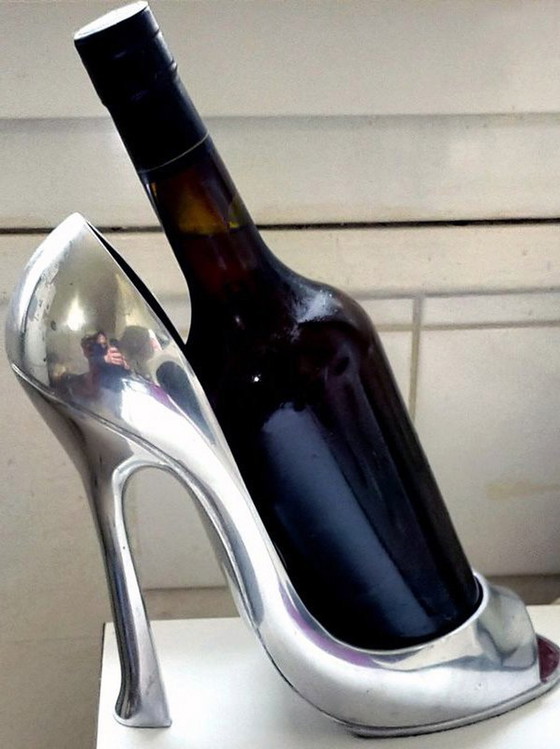 Image 1 of Portabottiglie vintage • Tacco a spillo • Acciaio cromato • Interno rosso • 1980