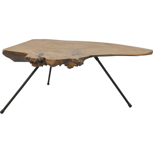 Vintage coffee table in wood and brass, Austria 1950